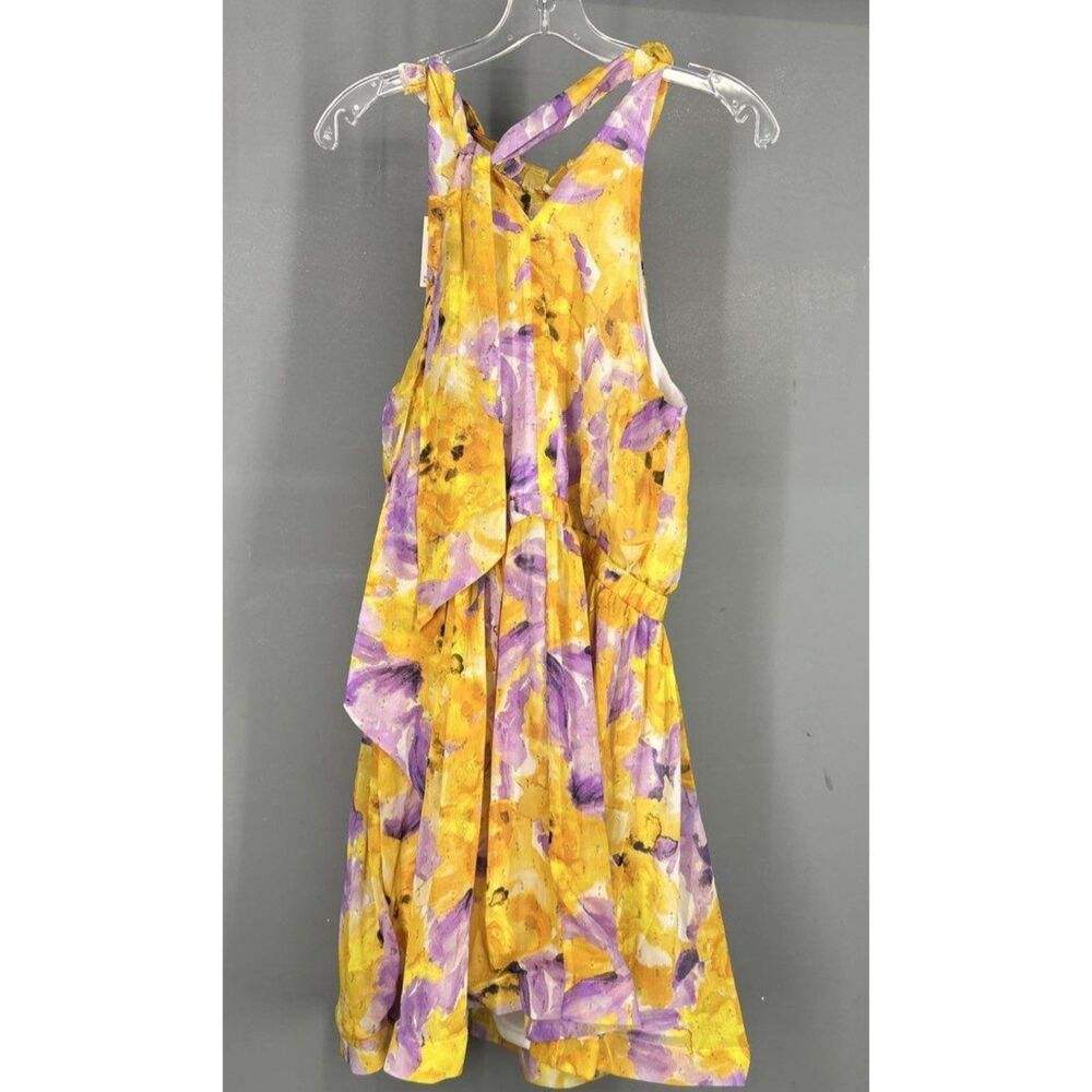A Love Story Floral Halter Dress Large NWT Yellow Purple Ruffle Large NWT